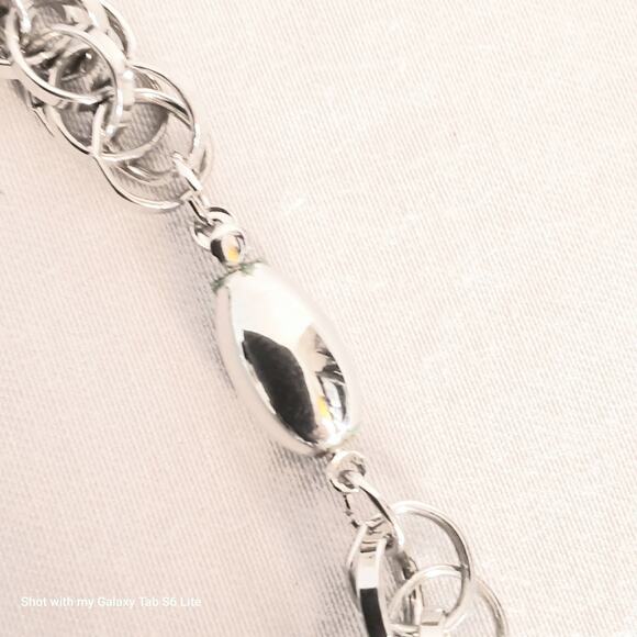 Triple Link Silver Tone Opera Necklace Slide Clasp - Picture 4 of 6